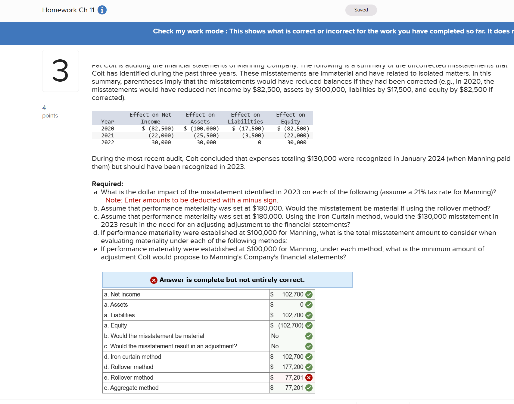 JUST NEED HELP WITH e. Pat Colt is auditing the financial