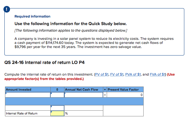  Required information Use the following information for the Quick Study below.
