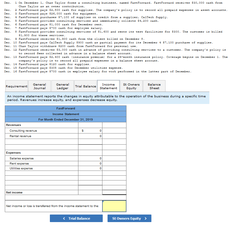 entries for each transaction and Identify the financial statement Impact of each