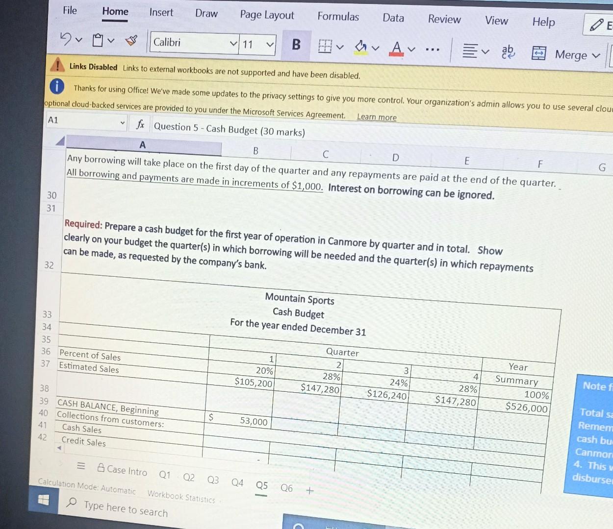 v av V V ... B & Calibri V11 Links Disabled Links