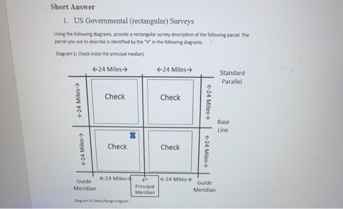  Short Answer 1. US Governmental (rectangular) Surveys Using the following diagrams,