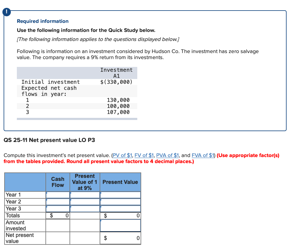  Required information Use the following information for the Quick Study below.