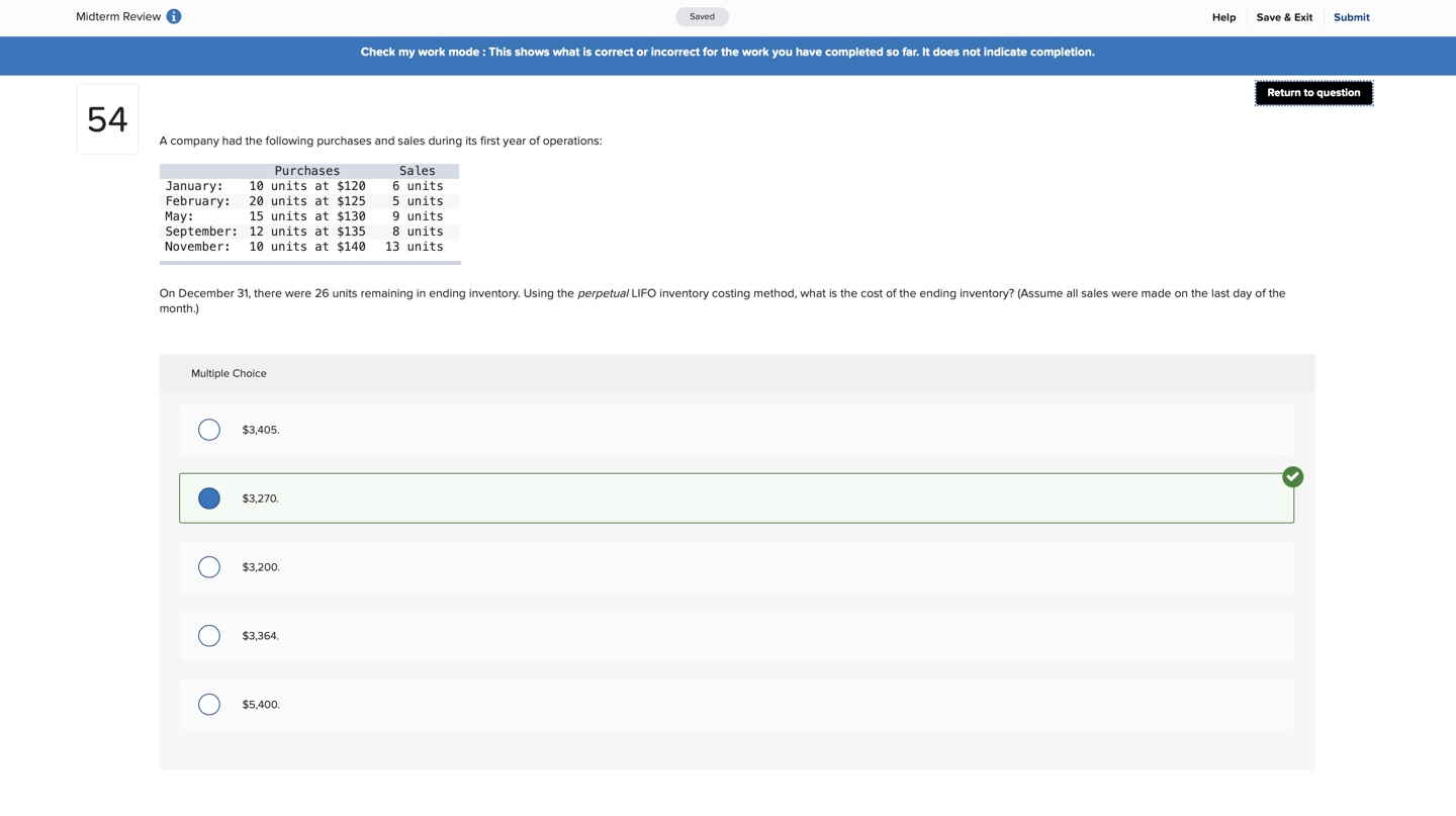 Not sure why the answer is $3270, explain with steps. Midterm Review