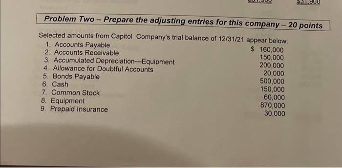  Problem Two - Prepare the adjusting entries for this company -