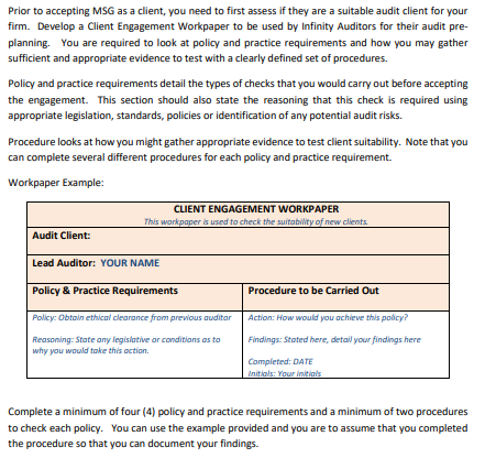 Prior to accepting MSG as a client, you need to first