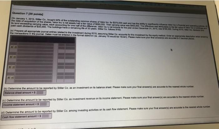  Question 720 points) On January 1, 2016, Ser Co, bout 50%
