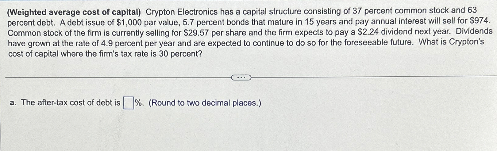  (Weighted average cost of capital) Crypton Electronics has a capital structure