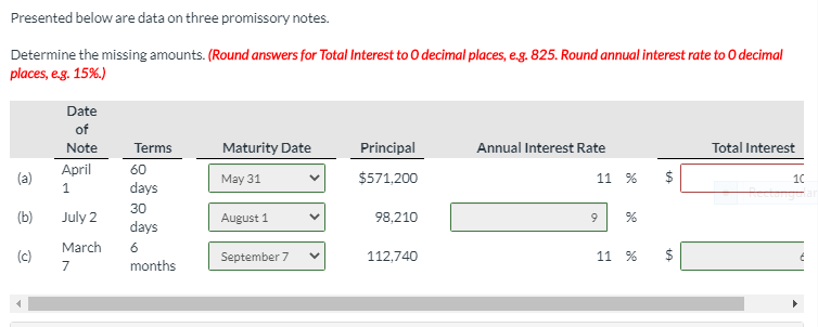 I'm having trouble with part (a) total interest. Presented below are data