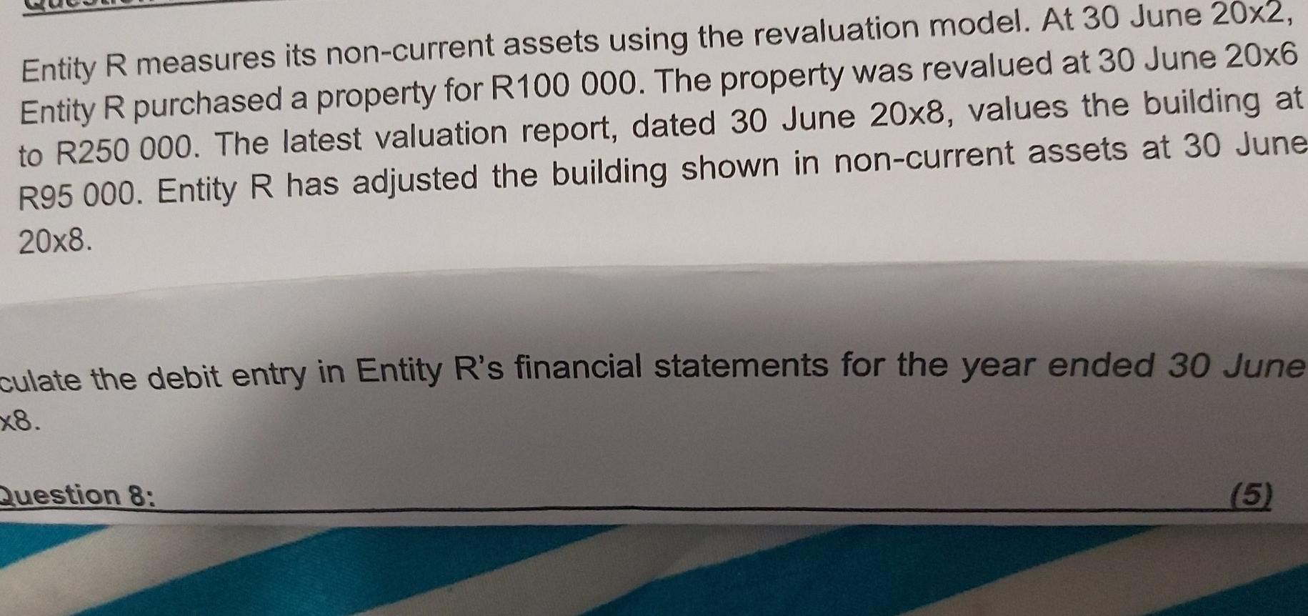Entity R measures its non-current assets using the revaluation model. At