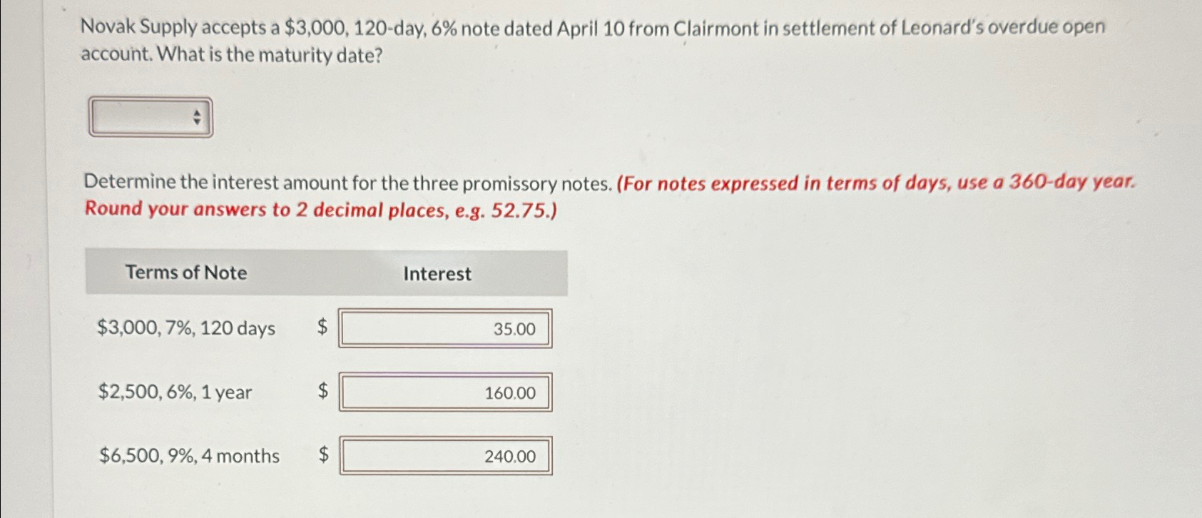  Novak Supply accepts a $3,000,120-day, 6% note dated April 10 from