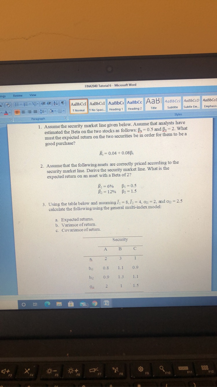 please answer these 3 short questions FINA2040 Tutorial 6 - Microsoft
