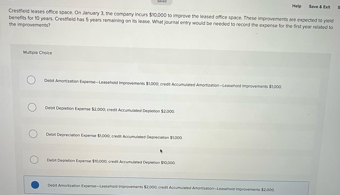 Need help for this question Saved Help Save & Exit S Crestfield