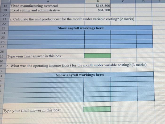 has only one product, has provided the following data concerning its most