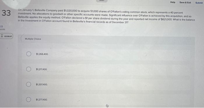  Help Save & Exit Submit 33 On January 1, Belleville Company
