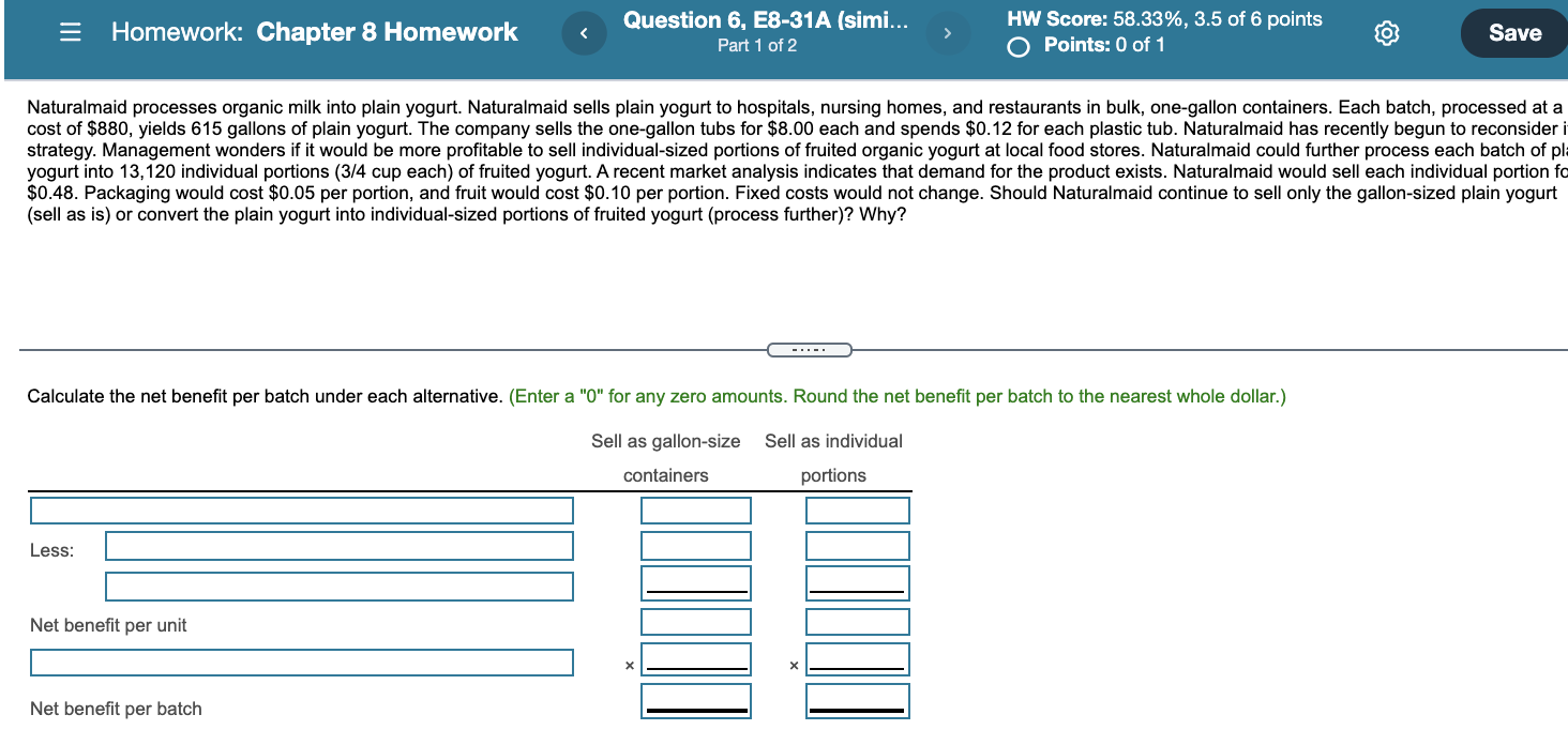  = Homework: Chapter 8 Homework Question 6, E8-31A (simi... Part 1