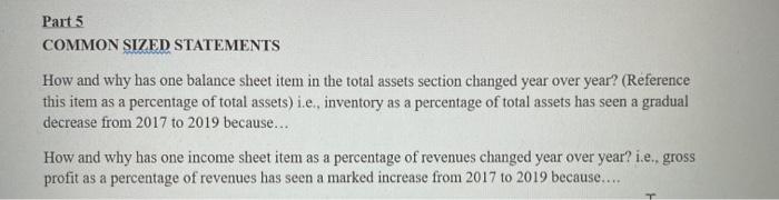  Part 5 COMMON SIZED STATEMENTS How and why has one balance