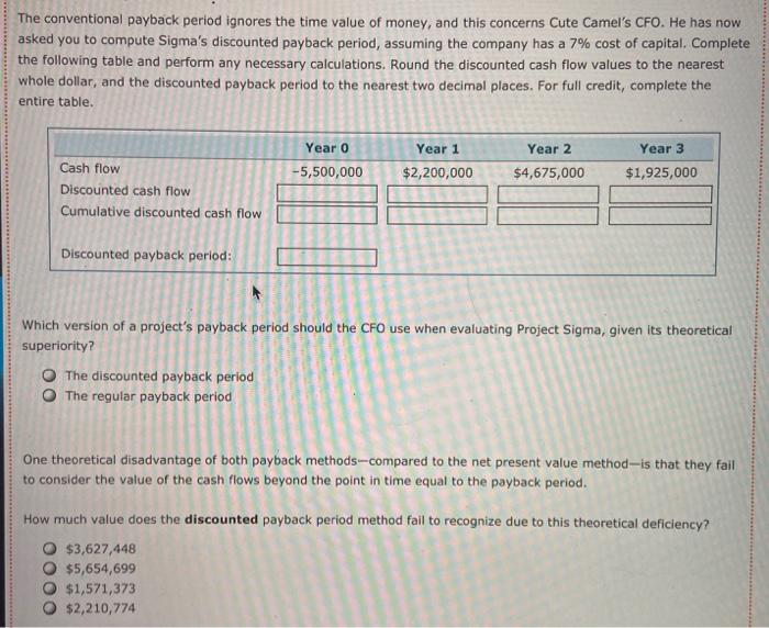 payback period that helps in their capital budgeting decisions. Consider the case