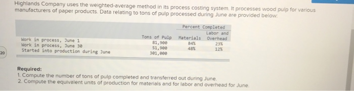  Highlands Company uses the weighted average method in its process costing