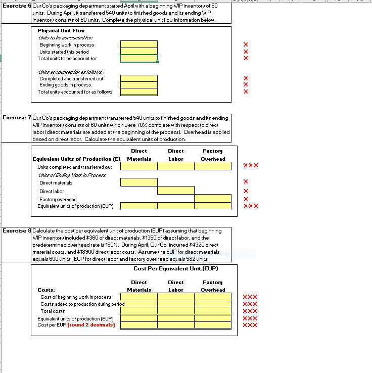  Exercise Our Co's packaging department started April with a beginning WIP