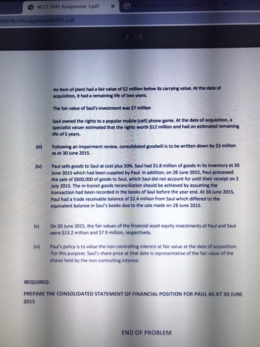 the entire question asked? ACCT 3041 Assignmnet 1.pdf X the following trial