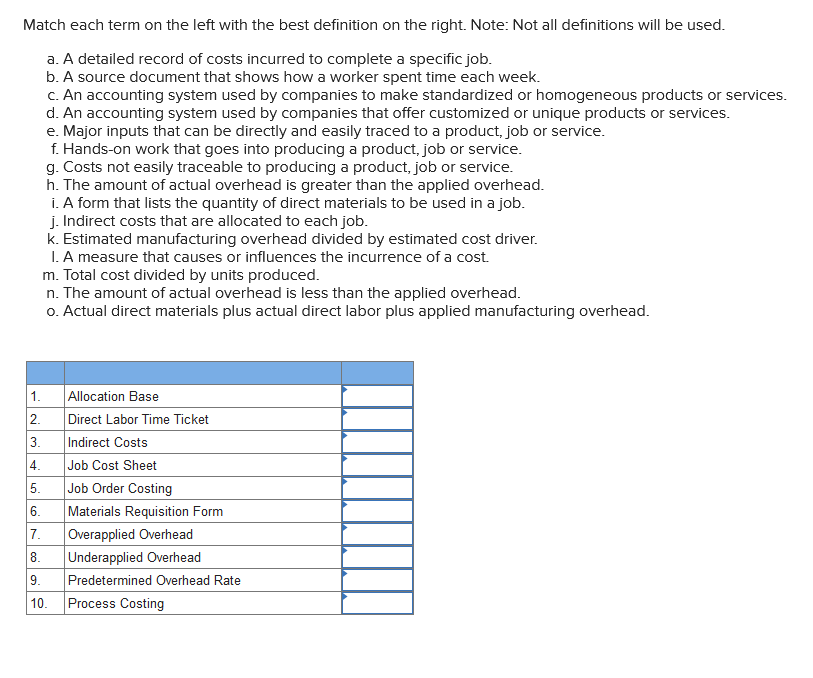  Match each term on the left with the best definition on