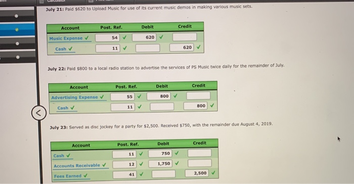 Investment in PS Music by depositing $5,000 in PS Music's checking account.