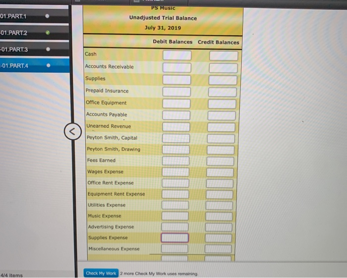 music store. Paid rent for July, $1,750. Credit Account Office Rent Expense