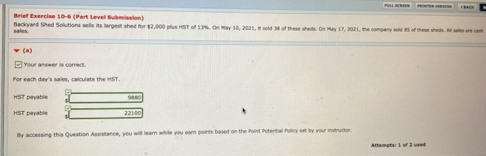  FULL SCREEN PRINTER VERSION BACK Brief Exercise 10-6 (Part Level Submission)