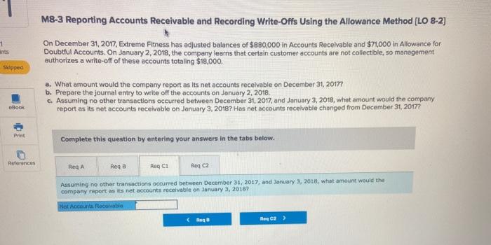 balances of $880,000 in Accounts Receivable and $71,000 in Allowance for Doubtful