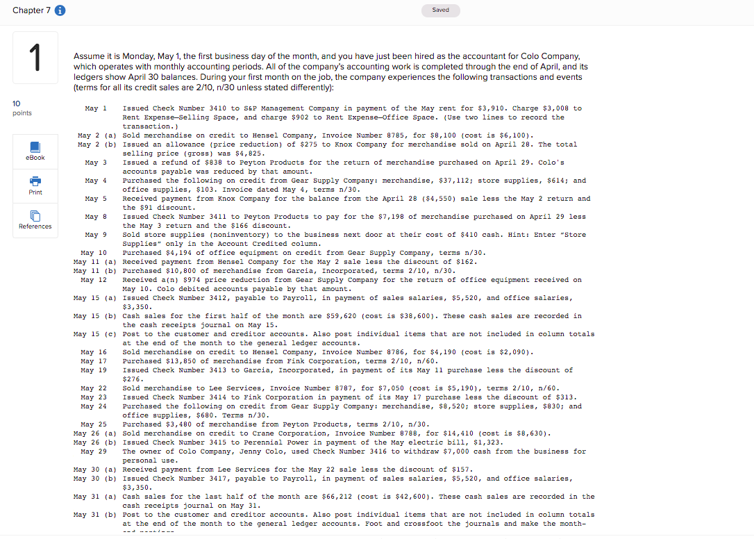  Chapter 7 Saved 1 Assume it is Monday, May 1, the