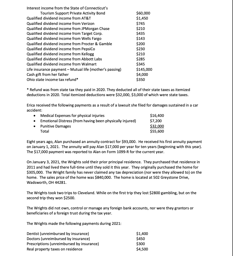 FEDERAL INCOME TAX RETURN Alan (age 52) and Erica (age 54) Wright