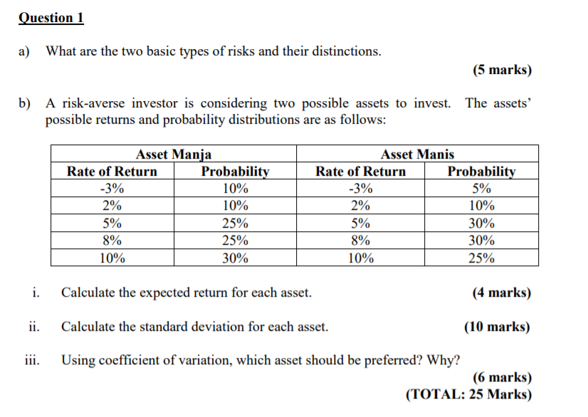 Question 1 a) What are the two basic types of risks
