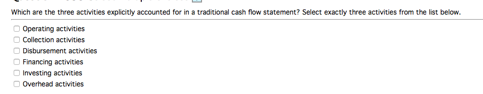 Which are the three activities explicitly accounted for in a traditional