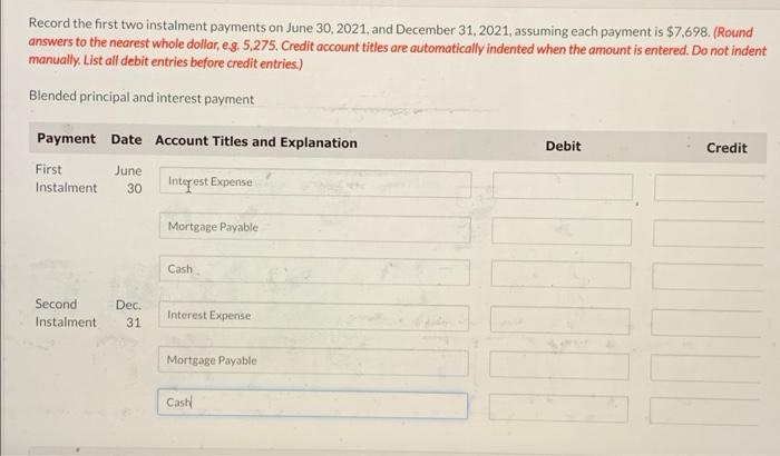 On December 31, 2020, Ste-Anne Corp. obtained a 10-year, 5%. $120,000 mortgage