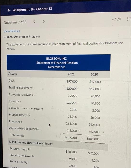  Assignment 10 - Chapter 13 - /20 TIL Question 7 of