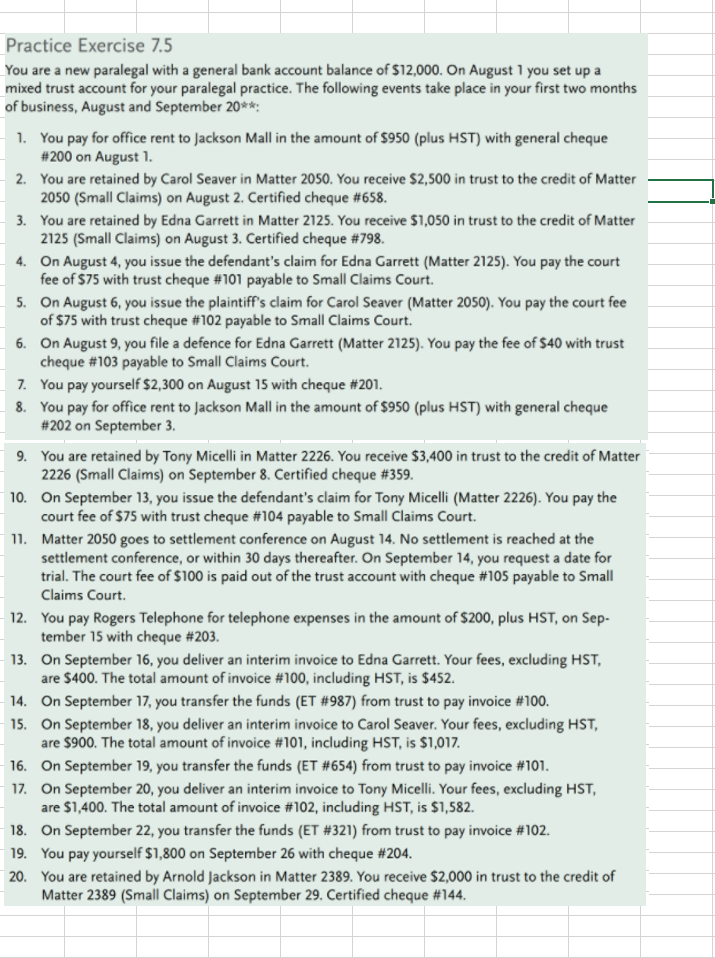 PLEASE CREATE ACCURATELY A . Clients Trust Ledgers B . Fees Book