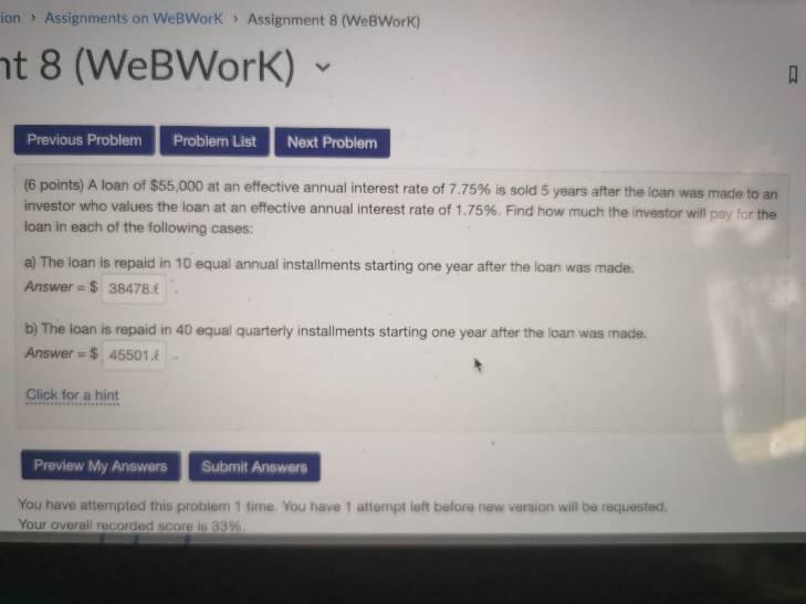  lon Assignments on WebWork Assignment 8 (WebWork) nt 8 (WebWork) D