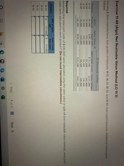 Exercise 11-48 (Algo) Net Realizable Value Method (LO 11-7) Deming &
