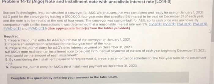  Problem 14-13 (Algo) Note and installment note with unrealistic interest rate