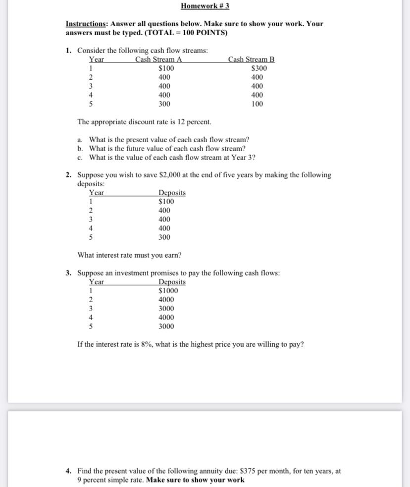 Homework # 3 Instructions: Answer all questions below. Make sure to