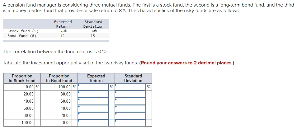 Please solve without using Excel... A pension fund manager is considering three