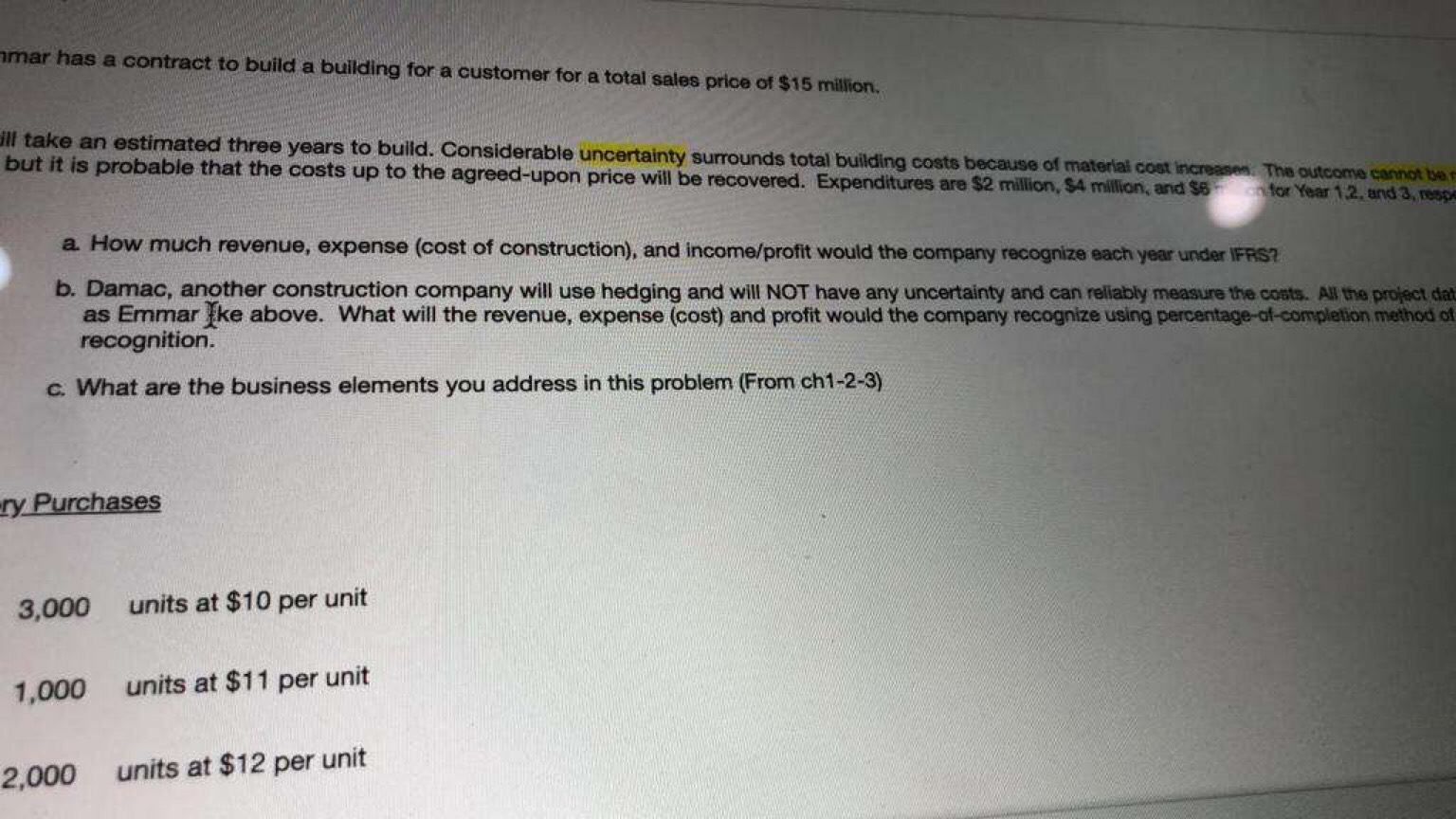 amar has a contract to build a building for a customer