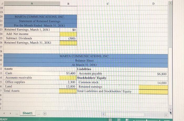 for Marta Communications, Inc. 2 3 Required: 4 Solve for the missing