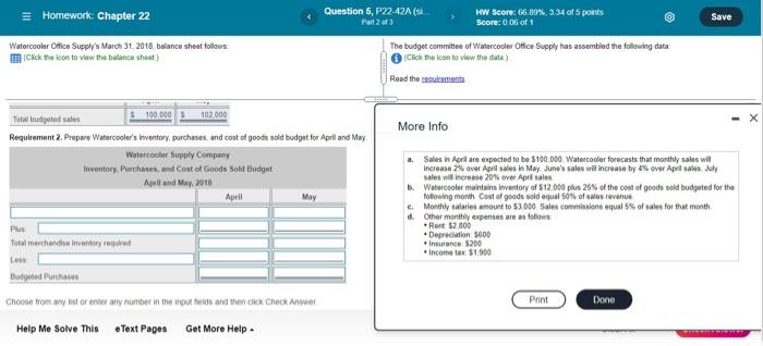  = Homework: Chapter 22 Question 5, P22-42A (5 Part 2 of