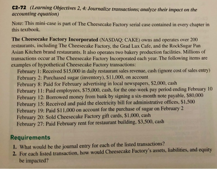 Thank you for your help. C2-72 (Learning Objectives 2, 4: Journalize transactions;