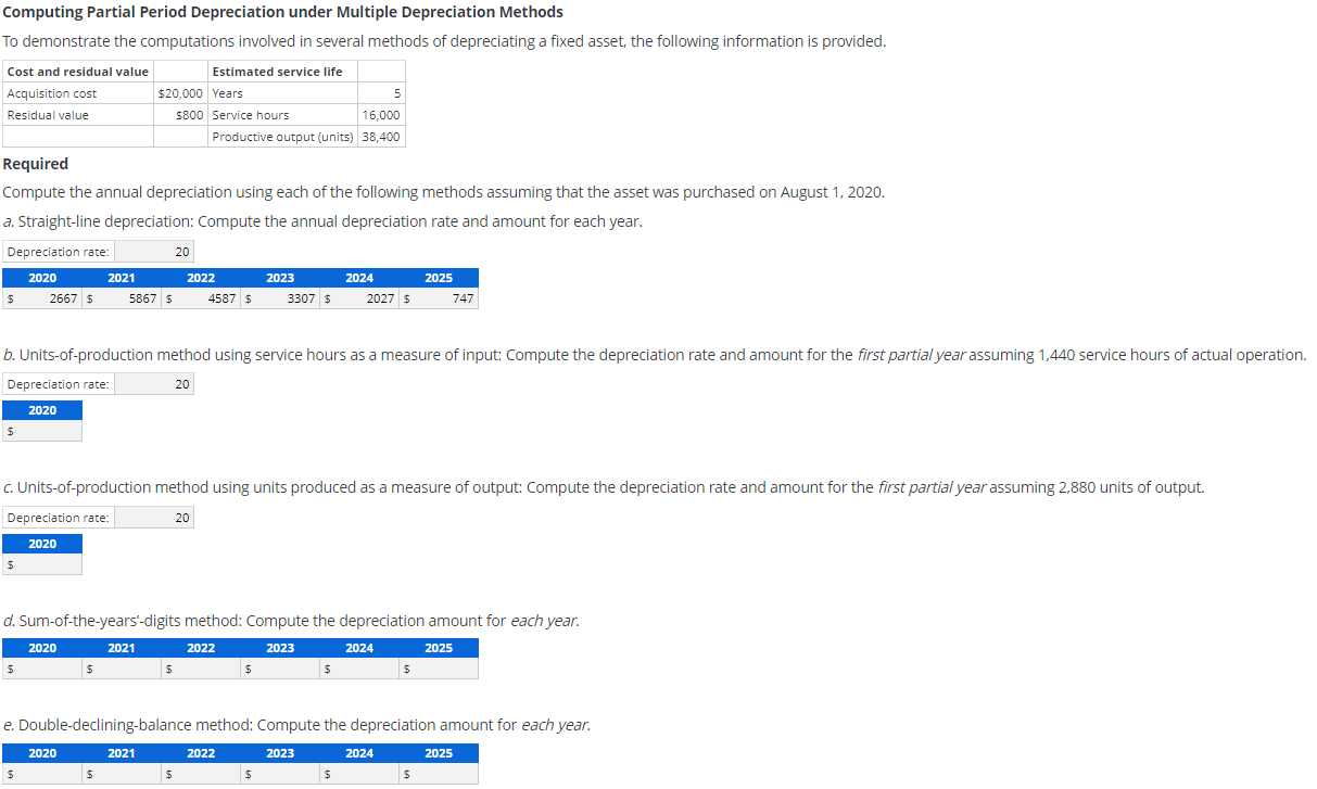  Computing Partial Period Depreciation under Multiple Depreciation Methods To demonstrate the