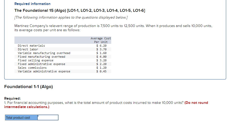  plz solve and explain Required information The Foundational 15 (Algo) [LO1-1,