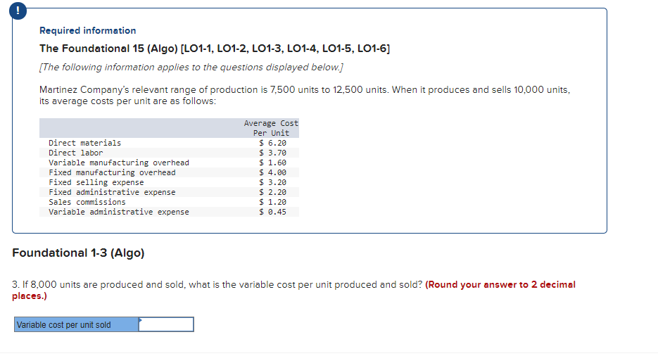 displayed below.) Martinez Company's relevant range of production is 7,500 units to