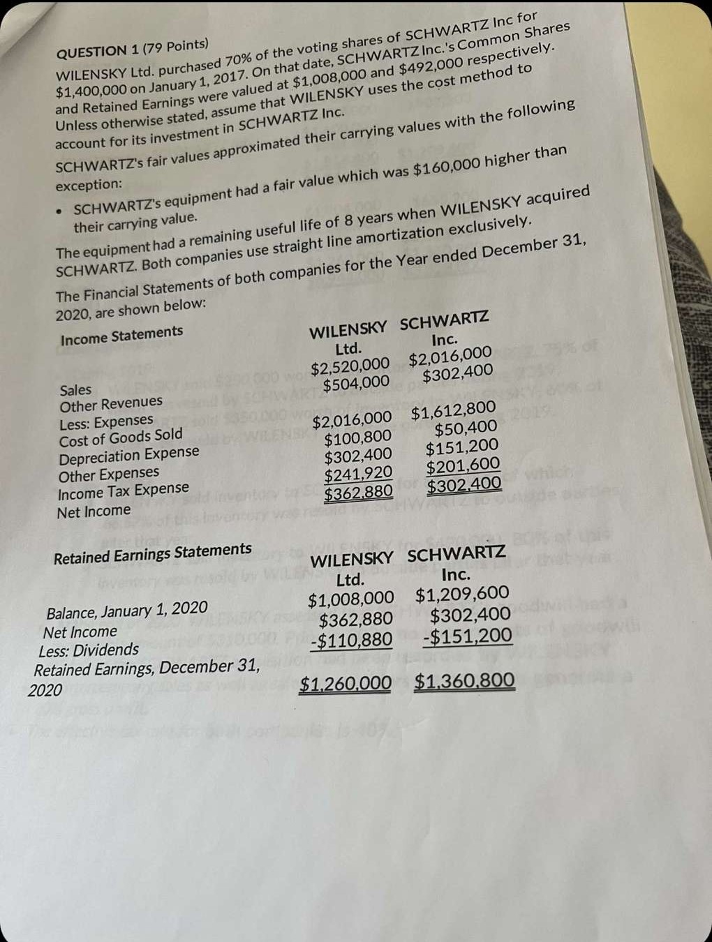  Please show all your work and where each number comes from.