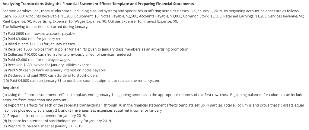 Analyzing Transactions Using the Financial Statement Effects Template and Preparing Financial